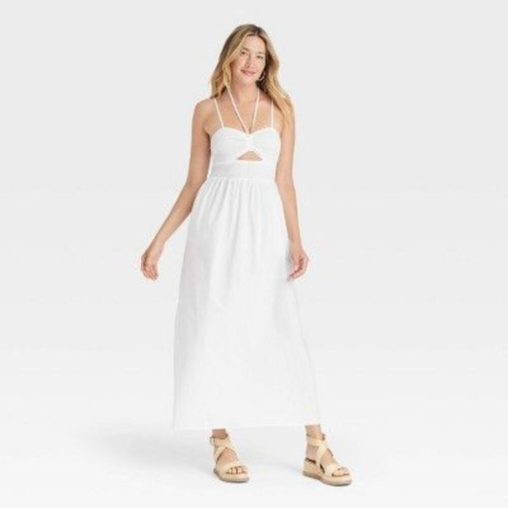 Women's Smocked Cut-Out Maxi Sundress - Universal Thread White S - Open Box